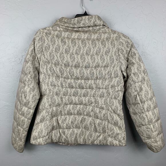 Eddie Bauer Goose Down Puffer Jacket Women's Beige Lace Motif Size Medium - Picture 2 of 9